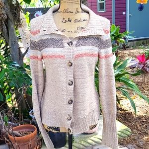 Peruvian Connection S gently worn mauve striped wool alpaca blend cardigan